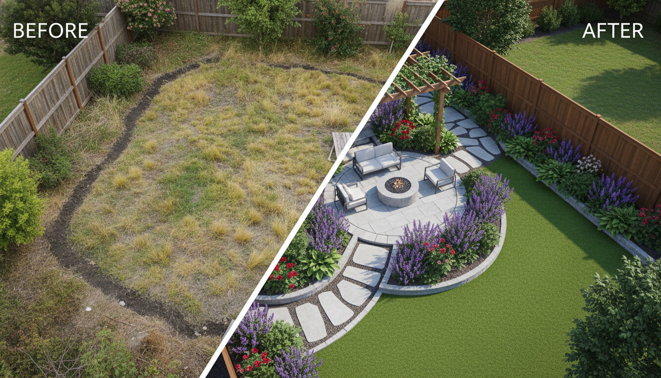 Stunning backyard transformation with patio and landscaping